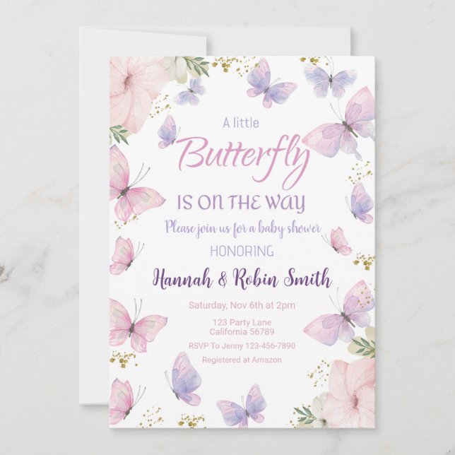Butterfly Baby Shower Invitation Baby girl Invite (Front)