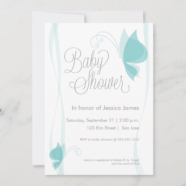 Butterfly baby shower invitation - blue (Front)