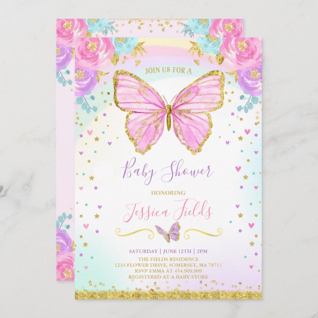 Butterfly Baby Shower Invitation Girl Baby Shower (Front/Back)