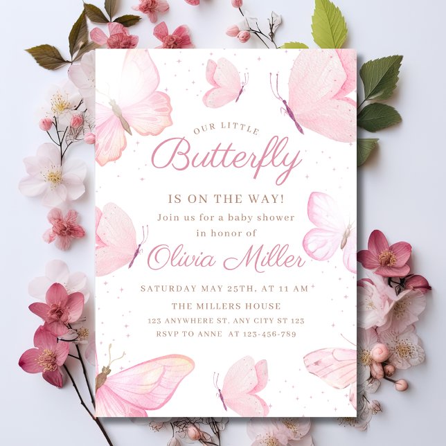 Butterfly Baby Shower Invitation, Pink Baby Girl  Invitation (Creator Uploaded)