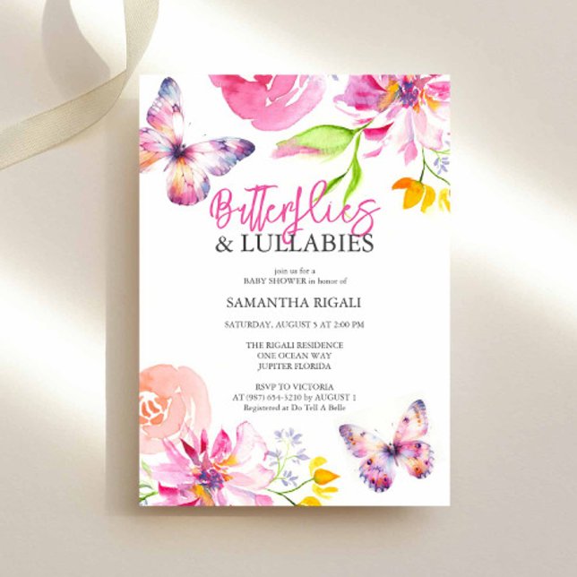Butterfly Baby Shower Invitations (Butterfly babyshower invitations in pink, lavender and peach by Victoria Grigaliunas Do Tell A Belle)