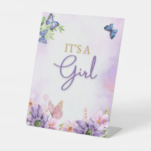 Butterfly Baby Shower It's A Girl Pedestal Sign