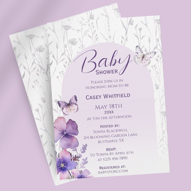 Butterfly Baby Shower Modern Boho Girl Invitation (Pastel Purple Butterfly Girl Baby Shower Invitation
)