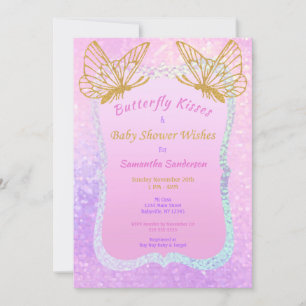 Butterfly Baby Shower Pink and Gold Butterfly Kiss Invitation