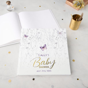 Butterfly Baby Shower Purple Boho Floral Guest Book
