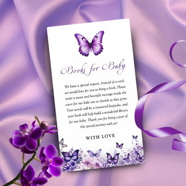 Butterfly Baby Shower Purple Floral Book for Baby Enclosure Card (Creator Uploaded)