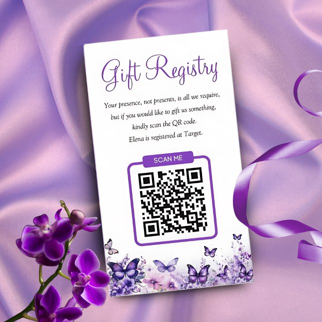 Butterfly Baby Shower Purple Floral Gift Registry Enclosure Card (Creator Uploaded)