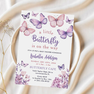 Butterfly Baby Shower Purple Floral Pink Girl Invitation