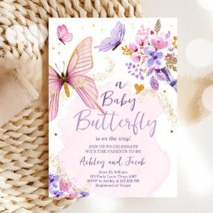Butterfly Baby Shower Purple Floral Pink Girl  Invitation