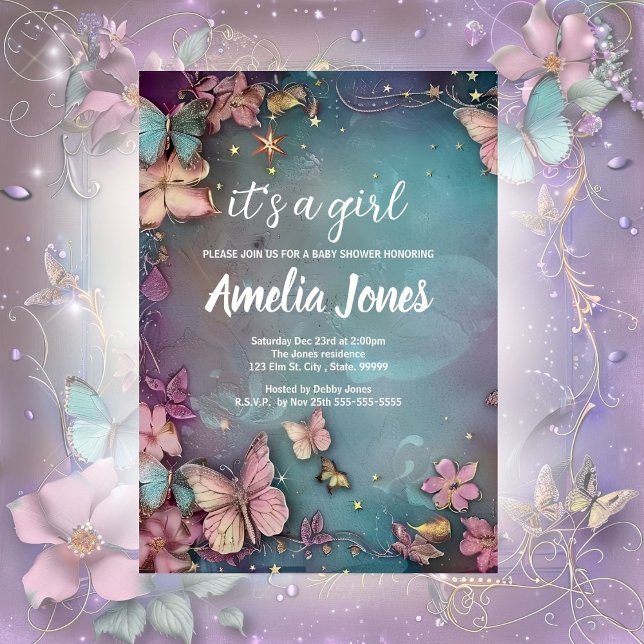 Butterfly Baby Shower Purple Invitation (Creator Uploaded)