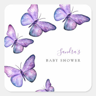 Butterfly Baby Shower Script Custom Minimal Purple Square Sticker