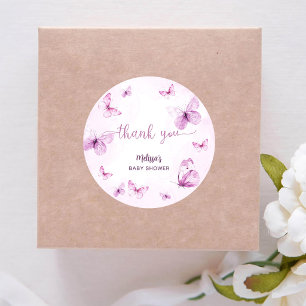 Butterfly Baby Shower Thank You Classic Round Sticker