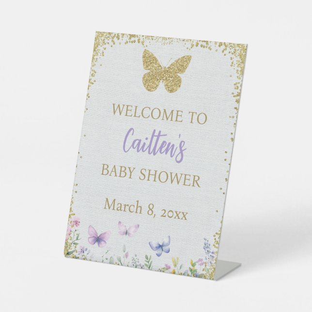 Butterfly Baby Shower Welcome Pedestal Sign (Front)
