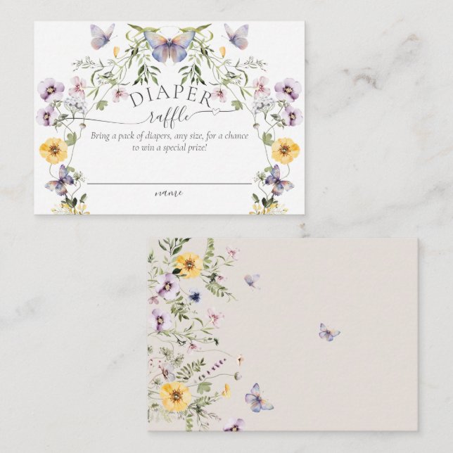 Butterfly Baby Shower Wildflower Diaper Raffle Enclosure Card (Front/Back)