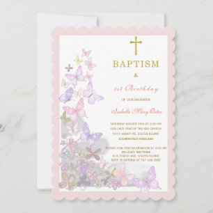 Butterfly Baptism First and Birthday Invitation