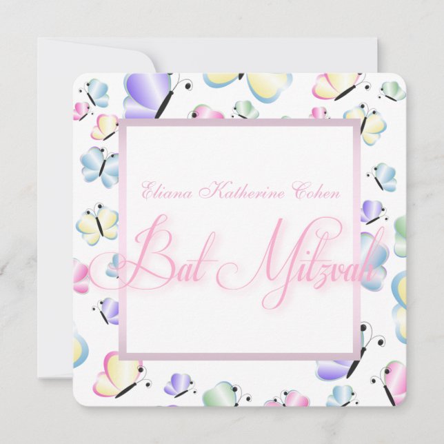 Butterfly Bat Mitzvah Invitation (Front)