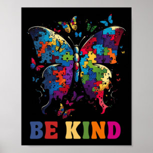 Butterfly Be Kind Autism Awareness Month Gifts Men Poster