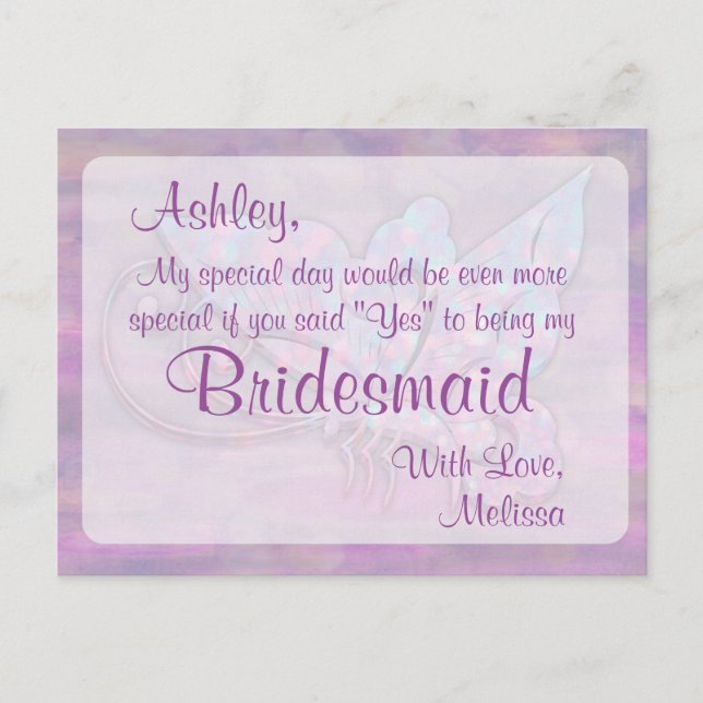 Butterfly - Be My Bridesmaid? Invitation Postcard (Front)