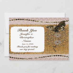 Butterfly, Beads, Lace & Burlap Thank You Card