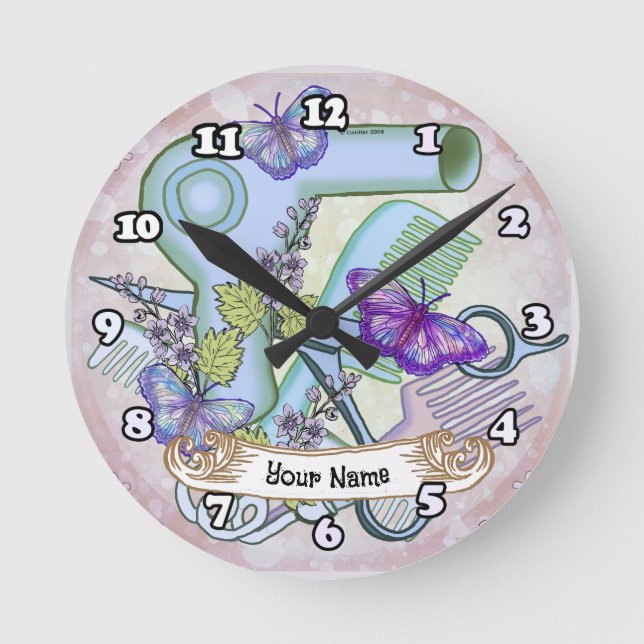 Butterfly Beautician  Round Clock (Front)