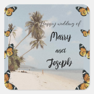 Butterfly Beautiful Day Beach Tropical Wedding Square Sticker