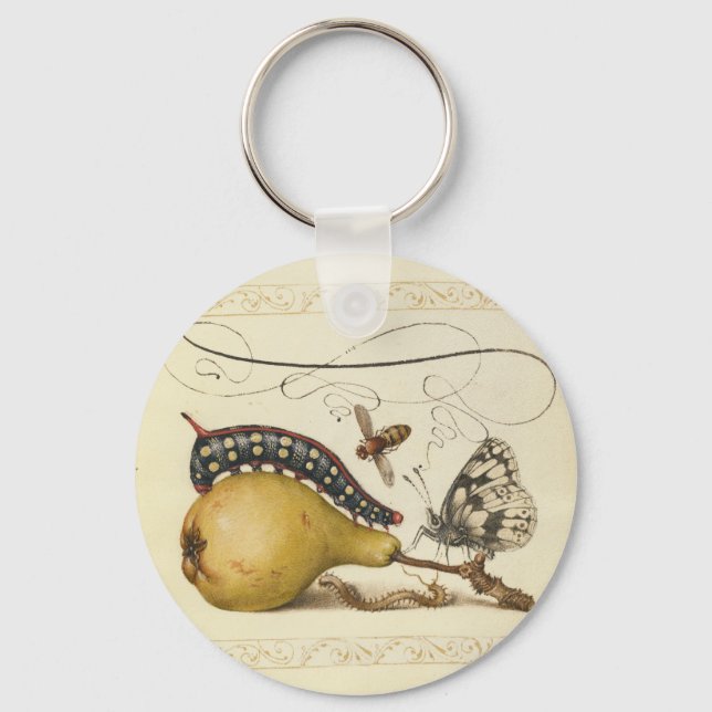 Butterfly Bee Fruit Insect Illustration Key Ring (Front)