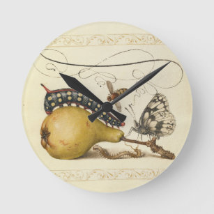 Butterfly Bee Fruit Insect Illustration Round Clock