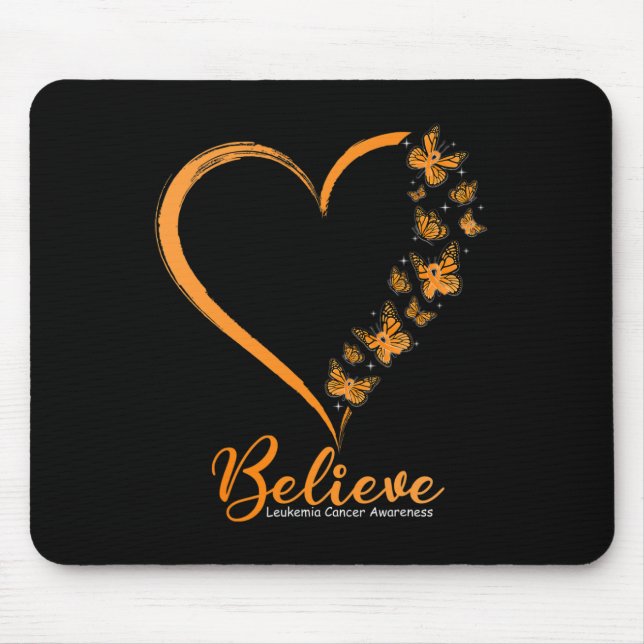 Butterfly Believe Leukaemia Awareness Orange Ribbo Mouse Pad (Front)