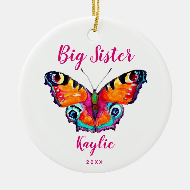 Butterfly Big Sister Personalised Custom Christmas Ceramic Ornament (Front)