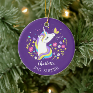 Butterfly Big Sister Unicorn Christmas Ornament