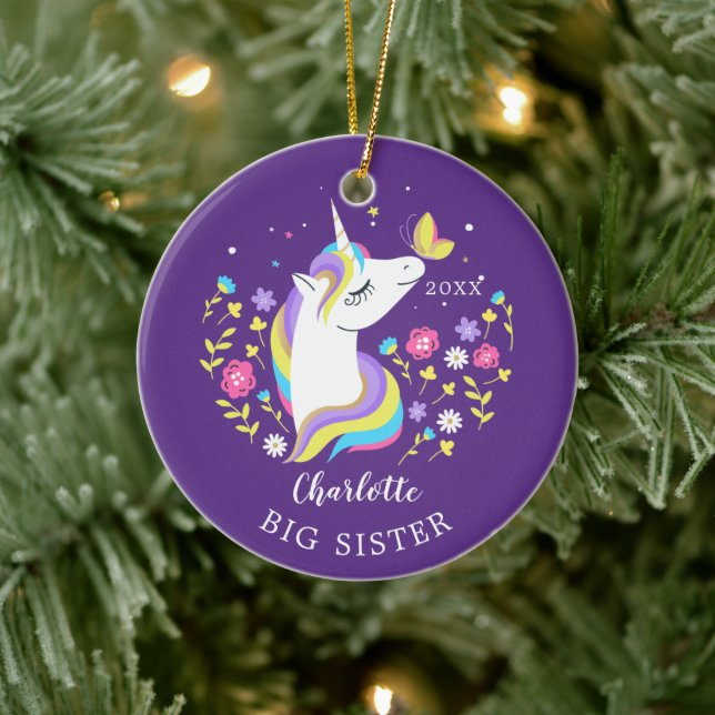 Butterfly Big Sister Unicorn Christmas Ornament (Tree)
