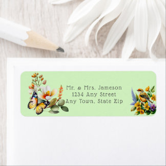 Butterfly, Bird and Spring Flowers Return Address Label