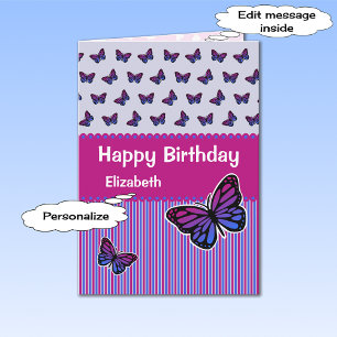 Butterfly birthday custom name modern card