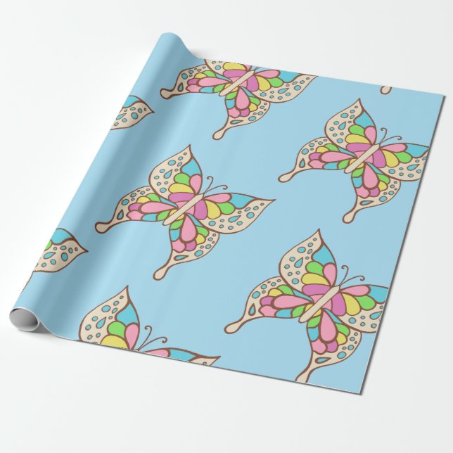 Butterfly Birthday Gift Wrapping Paper (Unrolled)