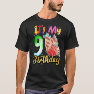 Butterfly Birthday Girl Princess 9th Birthday Butt T-Shirt