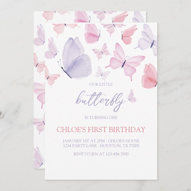 Butterfly Birthday Invitation (Front/Back)