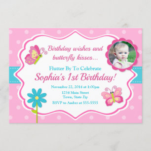 Butterfly Birthday Invitation 1st Birthday