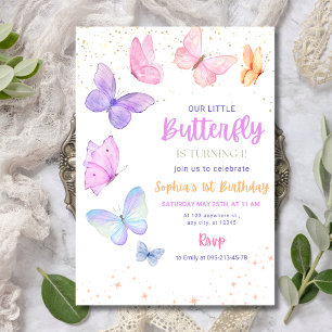 Butterfly Birthday Invitation,Little Butterfly 1st Invitation