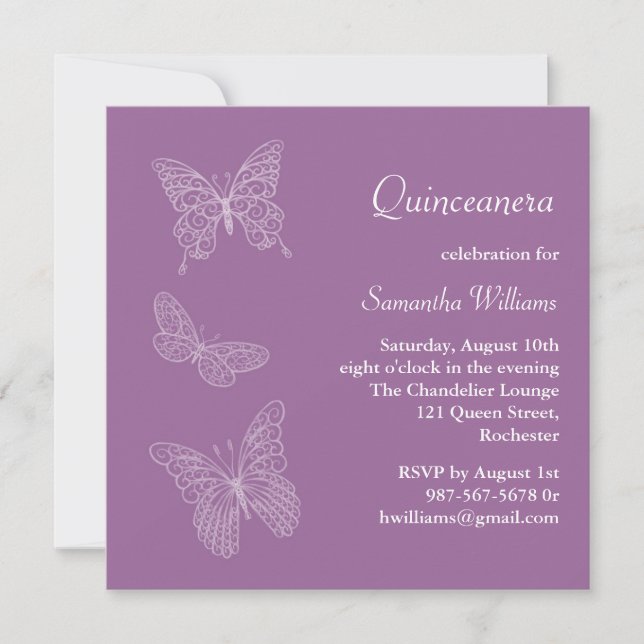 Butterfly Birthday Invitation (purple) (Front)