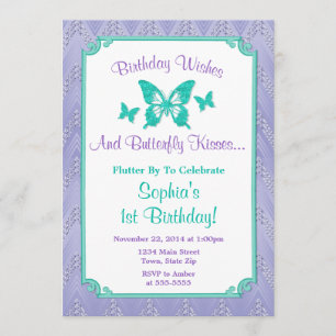 Butterfly Birthday Invitation Purple Teal
