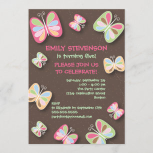Butterfly Birthday Party Invitation Pink & Brown