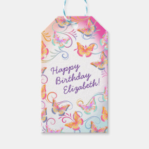 Butterfly Birthday Party Kids Colorful  Gift Tags