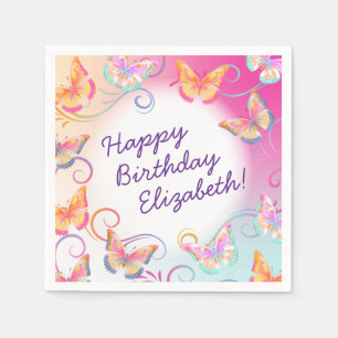 Butterfly Birthday Party Kids Colorful  Napkin