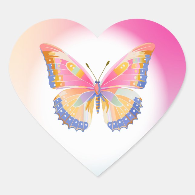 Butterfly Birthday Party Kids Colourful  Heart Sticker (Front)