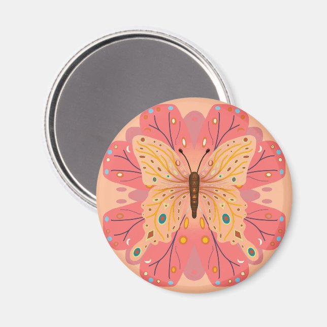 Butterfly Birthday Peach and Pink Magnet (Front/Back)