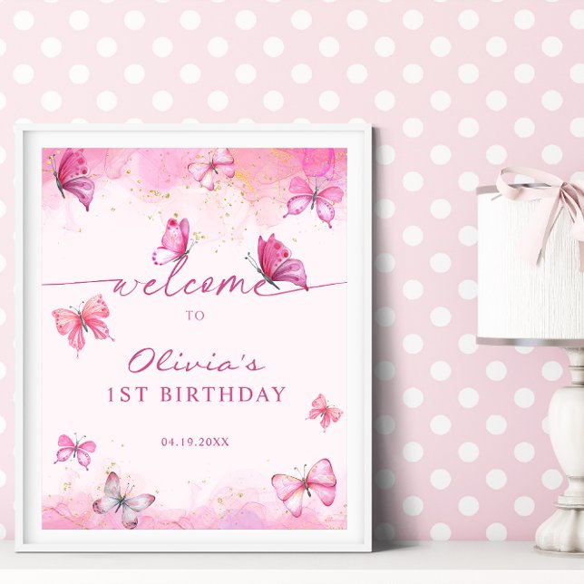 Butterfly Birthday Pink & Gold Dust Welcome Poster (Creator Uploaded)