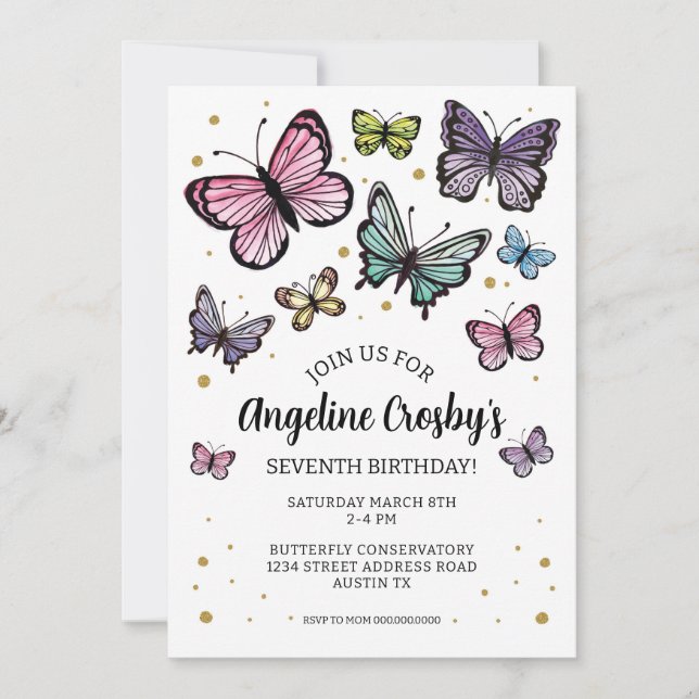 Butterfly Birthday Watercolor Glitter Download Invitation (Front)