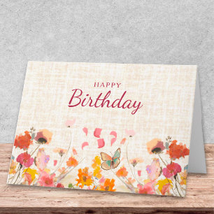 Butterfly Birthday Wishes Floral Linen Design Card