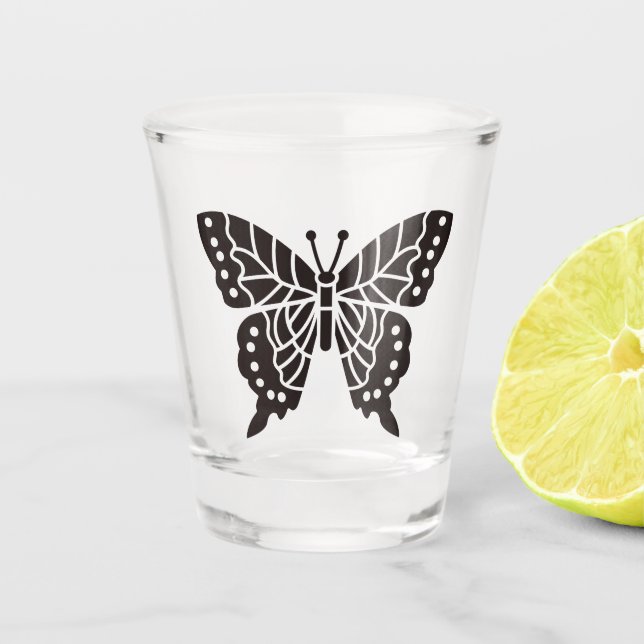 Butterfly Black and White Shot Glass (Front)
