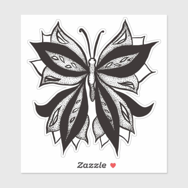 Butterfly Black And White Tribal Tattoo (Sheet)